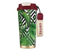 JEJEA Green Leaves of Palm Tree Tropical Plant Print Stainless Steel Insulated Mugs, Double Wall Coffee Cups, Coffee Travel Mug for Home Office