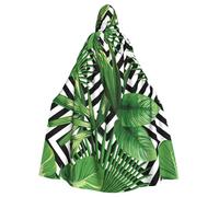 JEJEA Green Leaves Of Palm Tree Tropical Plant Print Witch Wizard Hooded Cloak, Adult Halloween Party Cape, For Witch Vampire Cosplay Costume