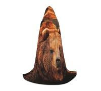 JEJEA Grizzly Bear Print Halloween Cosplay Christmas Party Outfits Hooded Wizard Robe Halloween Cloak Medieval Renaissance