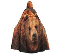 JEJEA Grizzly Bear print Halloween Hooded Cloak Cape Unisex for Cosplay, Christmas Party Favors Witchy Outfits