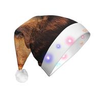 JEJEA Grizzly Bear Print Santa Hat Adult Led, Christmas Hat With Lights For Women And Men New Year Party Supplies