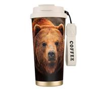 JEJEA Grizzly Bear Print Stainless Steel Insulated Mugs, Double Wall Coffee Cups, Coffee Travel Mug for Home Office