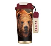 JEJEA Grizzly Bear Print Stainless Steel Insulated Mugs, Double Wall Coffee Cups, Coffee Travel Mug for Home Office