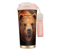 JEJEA Grizzly Bear Print Stainless Steel Insulated Mugs, Double Wall Coffee Cups, Coffee Travel Mug for Home Office