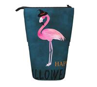 JEJEA Halloween Flamingo Witch Hat Print Multifunctional Telescopic Pencil Case Cute Stationery Pen Case Portable Cosmetics Bag