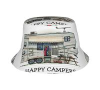 JEJEA Happy Camper Print Bucket Hat for Men Women,Packable Reversible Printed Sun Hats,Fisherman Outdoor Summer Black