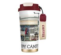 JEJEA Happy Camper Print Stainless Steel Insulated Mugs, Double Wall Coffee Cups, Coffee Travel Mug for Home Office