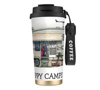 JEJEA Happy Camper Print Stainless Steel Insulated Mugs, Double Wall Coffee Cups, Coffee Travel Mug for Home Office