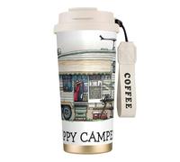 JEJEA Happy Camper Print Stainless Steel Insulated Mugs, Double Wall Coffee Cups, Coffee Travel Mug for Home Office