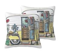 JEJEA Happy Campers Print Imitation Linen Pillowcase-2 Sets, Decorative Throw Pillow Covers For Living Room Bed Sofa