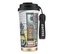 JEJEA Happy Campers Print Stainless Steel Insulated Mugs, Double Wall Coffee Cups, Coffee Travel Mug for Home Office