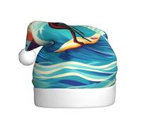 JEJEA Hawaiian Surfer On Wavy Print Gorros De Navidad Para Adultos, Santa Hats For Funny, Novelty Christmas Hats, For Xmas Party