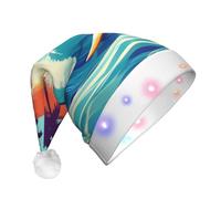 JEJEA Hawaiian Surfer On Wavy Print Santa Hat Adult Led, Christmas Hat With Lights For Women And Men New Year Party Supplies