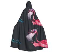 JEJEA Hello Glasses Flamingo print Halloween Hooded Cloak Cape Unisex for Cosplay, Christmas Party Favors Witchy Outfits