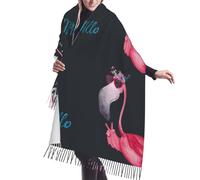 JEJEA Hello Glasses Flamingo Print Print Faux Cashmere Fringe Shawl - Warm Winter Scarf For Women, Soft Cozy Wrap For Cold Weather