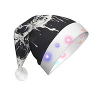 JEJEA Horror Ghost Skull Print Santa Hat Adult Led, Christmas Hat With Lights For Women And Men New Year Party Supplies