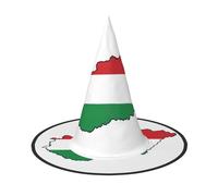 JEJEA Hungary Flag Map Print Women'S Large Witch Hat Witch Hat Witches Hats Halloween Cosplay Party Accessory