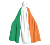 JEJEA Irish Flag Print Witch Wizard Hooded Cloak, Adult Halloween Party Cape, For Witch Vampire Cosplay Costume