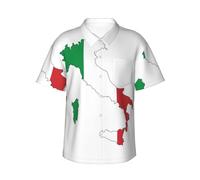JEJEA Italian Flag Map Print Hawaiian Shirt for Men, Short Sleeve Button Down, Summer Beach Shirts,Casual Cuban Top Black