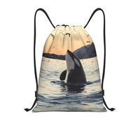JEJEA Killer Whale print Drawstring Backpack Drawstring Gym Bags Draw String Bags Backpack for Swimming, Beach