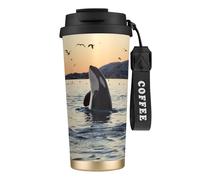 JEJEA Killer Whale Print Stainless Steel Insulated Mugs, Double Wall Coffee Cups, Coffee Travel Mug for Home Office
