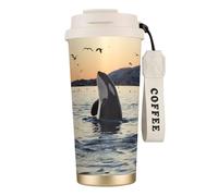 JEJEA Killer Whale Print Stainless Steel Insulated Mugs, Double Wall Coffee Cups, Coffee Travel Mug for Home Office