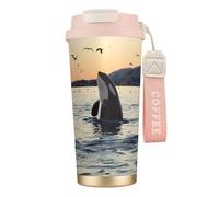 JEJEA Killer Whale Print Stainless Steel Insulated Mugs, Double Wall Coffee Cups, Coffee Travel Mug for Home Office