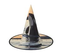 JEJEA Killer Whale Print Women'S Large Witch Hat Witch Hat Witches Hats Halloween Cosplay Party Accessory