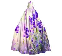 JEJEA Lavender Flower Print Witch Wizard Hooded Cloak, Adult Halloween Party Cape, For Witch Vampire Cosplay Costume