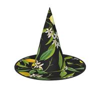 JEJEA Lemon And Flower Print Women'S Large Witch Hat Witch Hat Witches Hats Halloween Cosplay Party Accessory