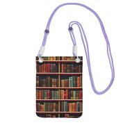 JEJEA Library Bookshelf Book Print Crossbody Phone Bag For Women Men, Adjustable Strap Phone Purse, For Travel Shopping