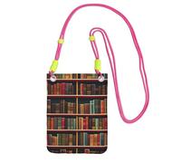 JEJEA Library Bookshelf Book Print Crossbody Phone Bag For Women Men, Adjustable Strap Phone Purse, For Travel Shopping
