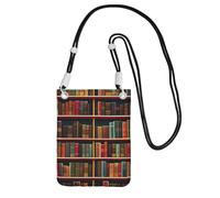 JEJEA Library Bookshelf Book Print Crossbody Phone Bag For Women Men, Adjustable Strap Phone Purse, For Travel Shopping