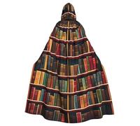 JEJEA Library Bookshelf Book Print Witch Wizard Hooded Cloak, Adult Halloween Party Cape, For Witch Vampire Cosplay Costume