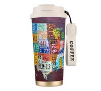 JEJEA License Plate Map Print Stainless Steel Insulated Mugs, Double Wall Coffee Cups, Coffee Travel Mug for Home Office