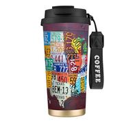 JEJEA License Plate Map Print Stainless Steel Insulated Mugs, Double Wall Coffee Cups, Coffee Travel Mug for Home Office