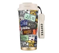 JEJEA License Plate Print Stainless Steel Insulated Mugs, Double Wall Coffee Cups, Coffee Travel Mug for Home Office