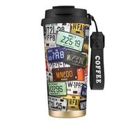 JEJEA License Plate Print Stainless Steel Insulated Mugs, Double Wall Coffee Cups, Coffee Travel Mug for Home Office