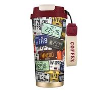 JEJEA License Plate Print Stainless Steel Insulated Mugs, Double Wall Coffee Cups, Coffee Travel Mug for Home Office
