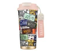 JEJEA License Plate Print Stainless Steel Insulated Mugs, Double Wall Coffee Cups, Coffee Travel Mug for Home Office