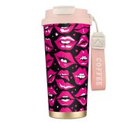 JEJEA Lips Print Stainless Steel Insulated Mugs, Double Wall Coffee Cups, Coffee Travel Mug for Home Office