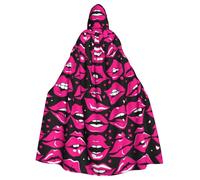 JEJEA Lips Print Witch Wizard Hooded Cloak, Adult Halloween Party Cape, For Witch Vampire Cosplay Costume