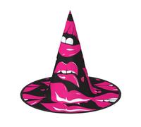 JEJEA Lips Print Women'S Large Witch Hat Witch Hat Witches Hats Halloween Cosplay Party Accessory