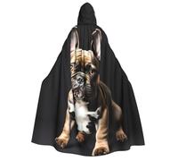 JEJEA long ears french bulldog print Halloween Hooded Cloak Cape Unisex for Cosplay, Christmas Party Favors Witchy Outfits