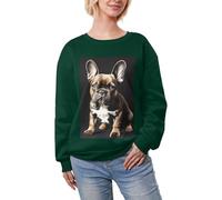 JEJEA Long Ears French Bulldog Print Winter Fleece Lined Warm Casual Tops, Women'S Oversized Long Sleeve Pullover Fashion Sweatshirt Dark Green