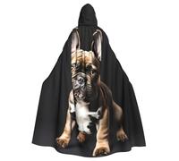 JEJEA Long Ears French Bulldog Print Witch Wizard Hooded Cloak, Adult Halloween Party Cape, For Witch Vampire Cosplay Costume