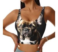 JEJEA Long Ears French Bulldog Print Womens U Back Sports Bra Padded Racerback High Impact Spaghetti for Workout Yoga Top Black