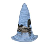 JEJEA Loon Birds Print Halloween Cosplay Christmas Party Outfits Hooded Wizard Robe Halloween Cloak Medieval Renaissance