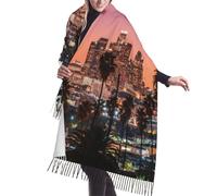 JEJEA Los Angeles Palm Trees Print Print Faux Cashmere Fringe Shawl - Warm Winter Scarf For Women, Soft Cozy Wrap For Cold Weather