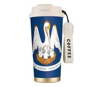 JEJEA Louisiana State Flag Print Stainless Steel Insulated Mugs, Double Wall Coffee Cups, Coffee Travel Mug for Home Office